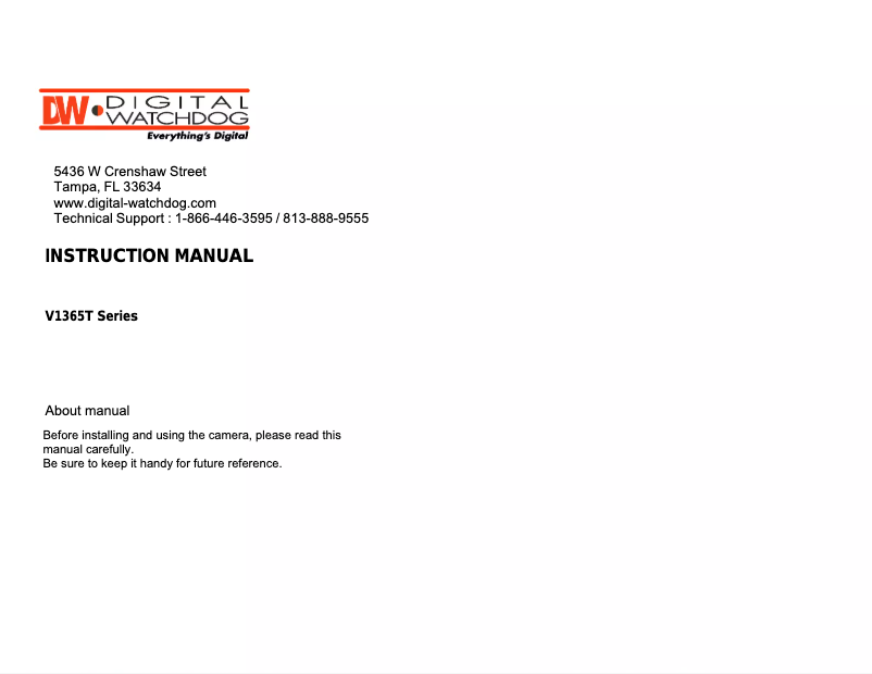 Image de la première page du manuel de l'appareil DWC-V1365T