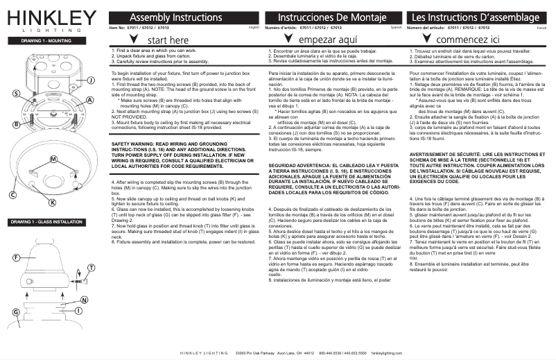 Page 1 de la notice Manuel utilisateur Hinkley Lighting Academy 67013EN