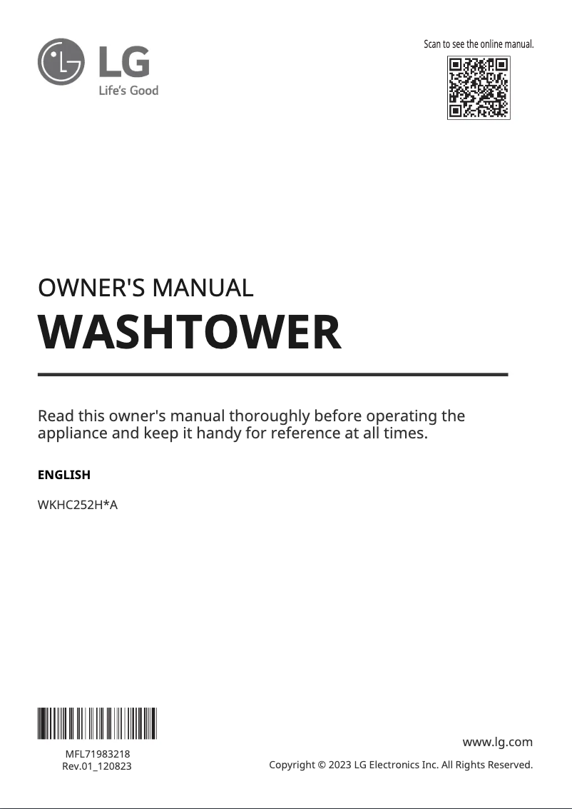 Page n°1 - Manuel utilisateur LG WKHC252HWA
