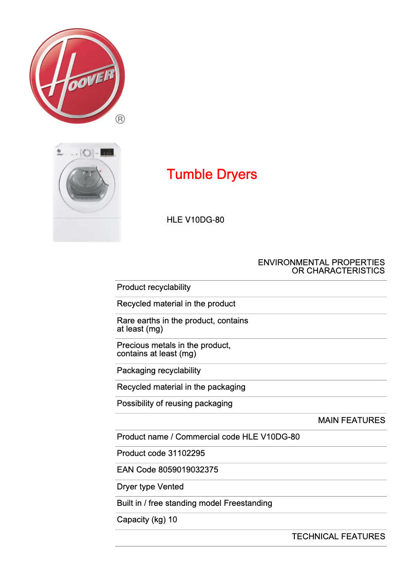 Image de la première page du manuel de l'appareil HLE V10DG-80