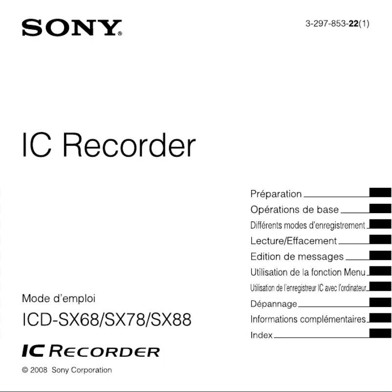 Page n°1 - Manuel utilisateur Sony ICD-SX68