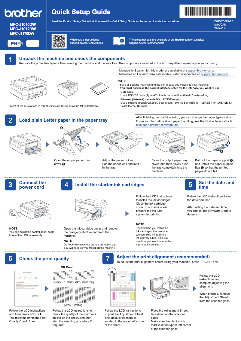 Page 1 de la notice Guide de démarrage rapide Brother MFC-J1170DW