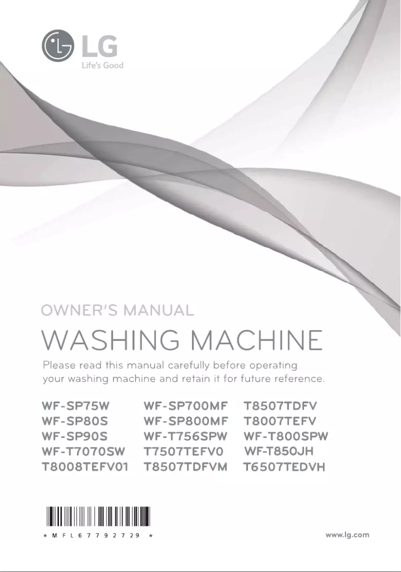 Page 1 de la notice Manuel utilisateur LG WF-T800SPW