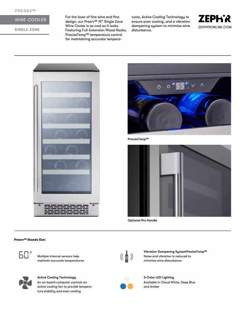 Page n°1 - Fiche technique Zephyr Presrv PRW15C01BG