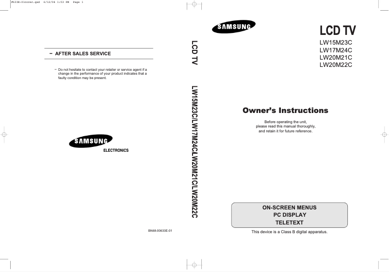 Image de la première page du manuel de l'appareil LW15M23C