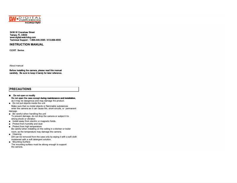 Image de la première page du manuel de l'appareil DWC-C235T