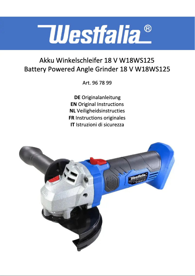 Page 1 de la notice Manuel utilisateur Westfalia W18WS125