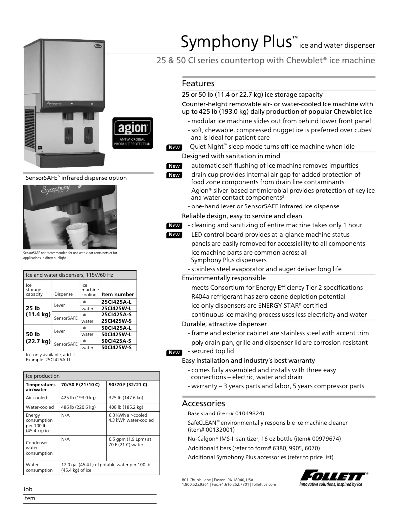 Page 1 de la notice Fiche technique Follett 50C1425A-L