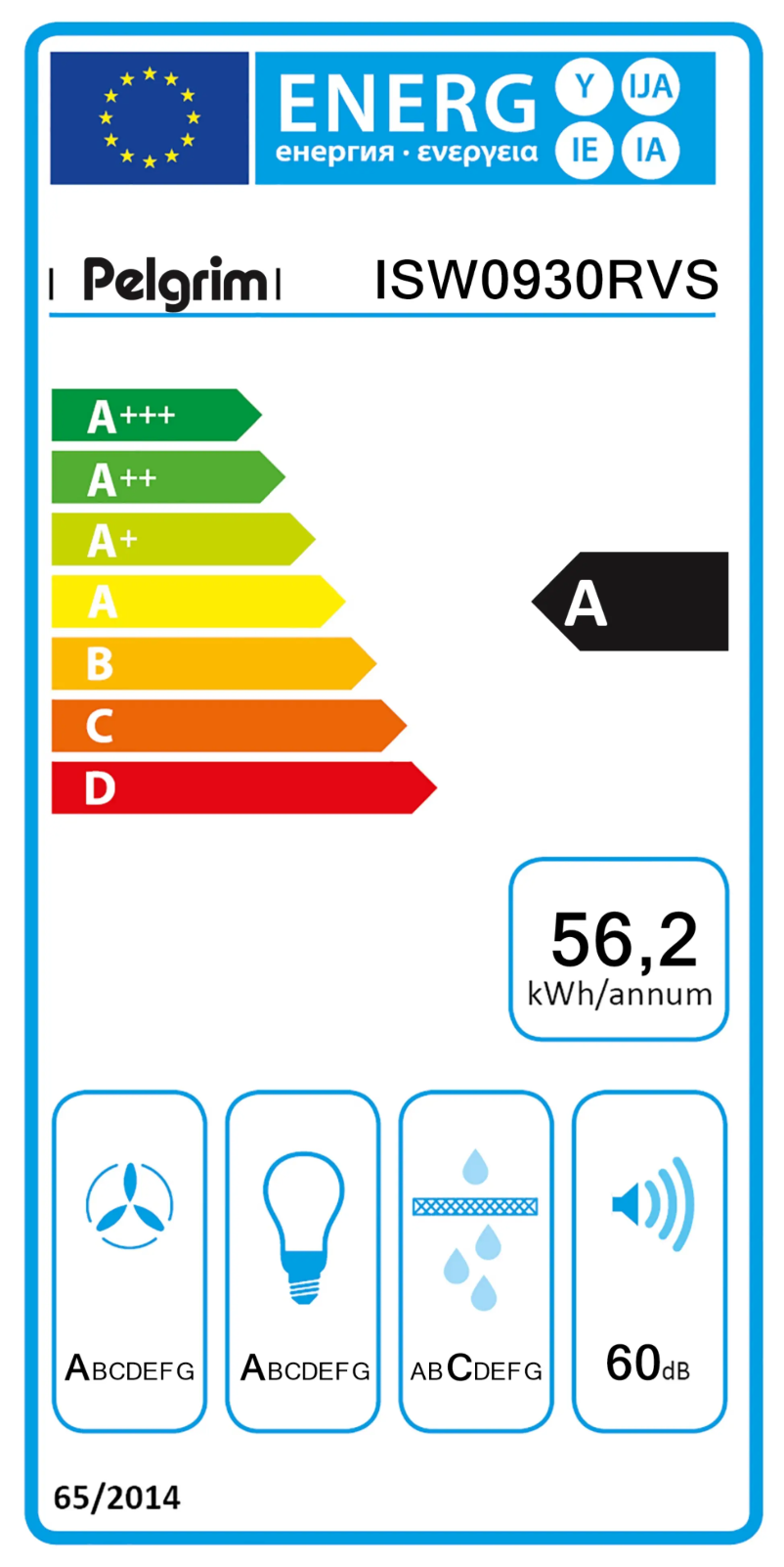 Page 1 de la notice Label énergétique Pelgrim ISW0930RVS