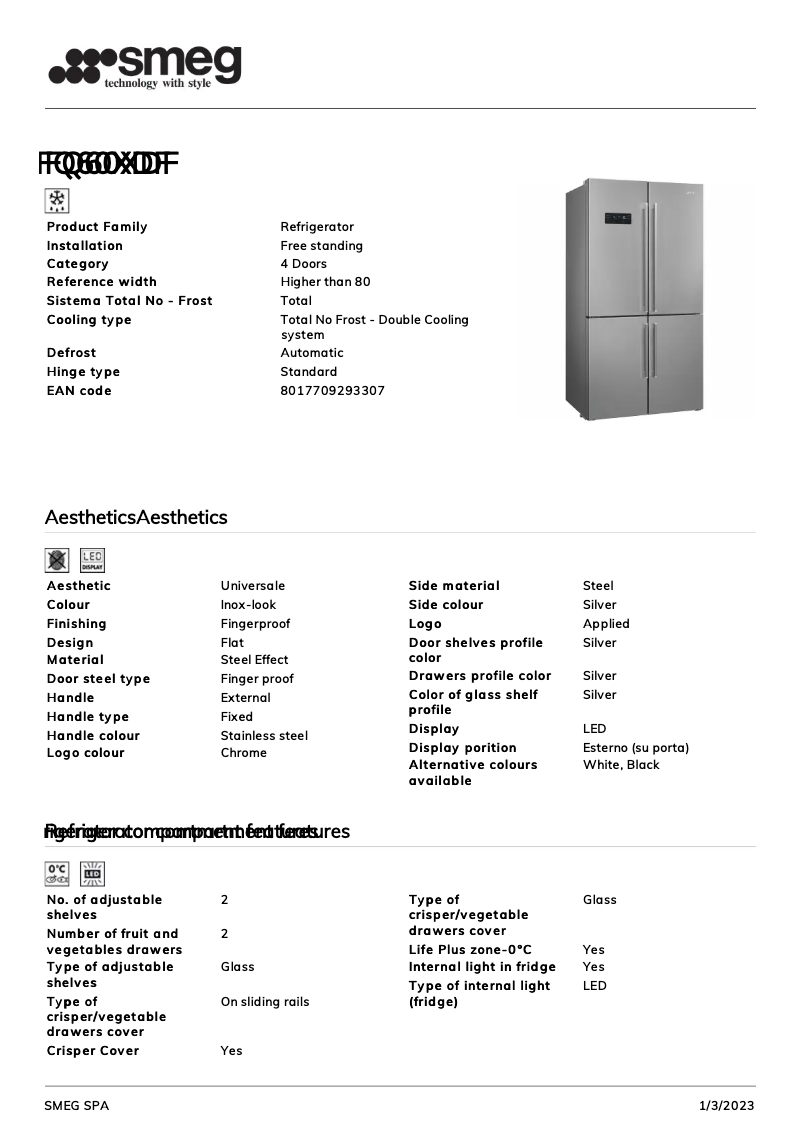 Page 1 de la notice Brochure Smeg FQ60XDF