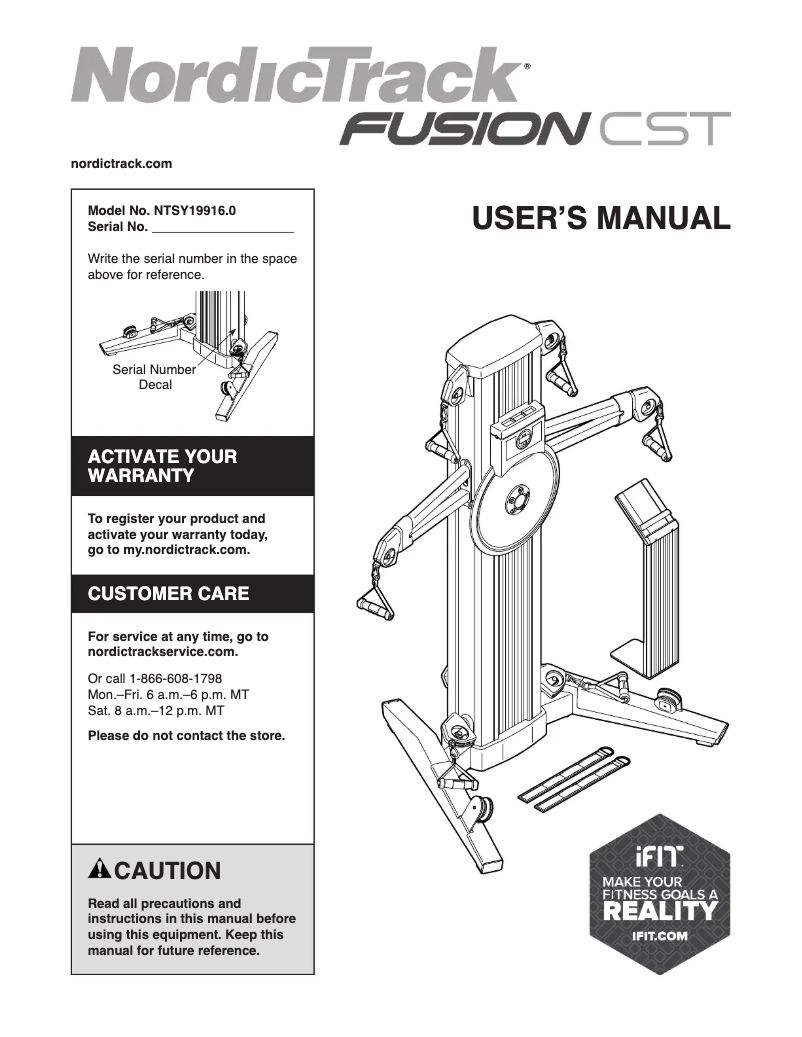 Page 1 de la notice Manuel utilisateur NordicTrack Fusion CST