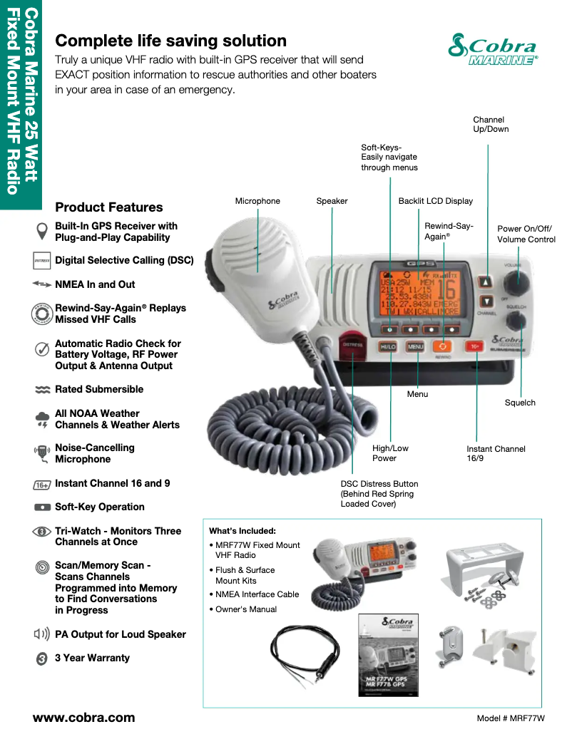 Page n°1 - Fiche technique Cobra MR F77W GPS