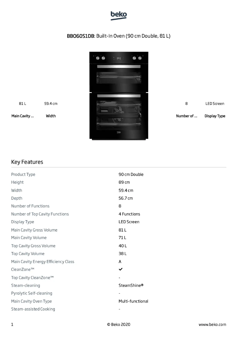 Page 1 de la notice Manuel utilisateur Beko BBO60S1DB