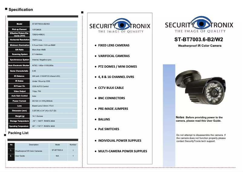 Page 1 de la notice Manuel utilisateur Security Tronix ST-BT7003.6-B2