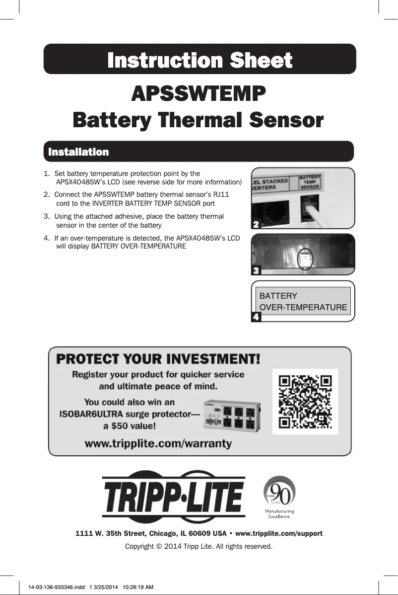 Page 1 de la notice Manuel utilisateur Tripp Lite APSSWTEMP
