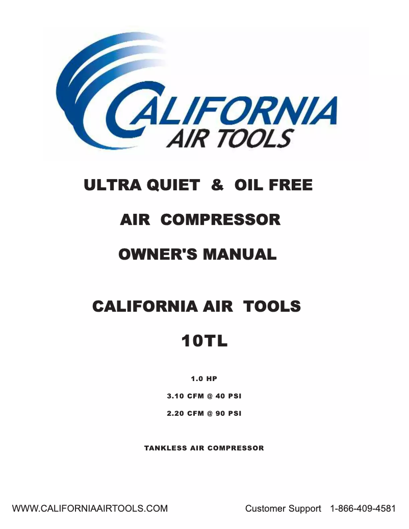 Page 1 de la notice Manuel utilisateur California Air Tools 10TL