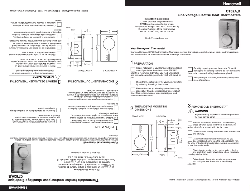 Page n°1 - Manuel utilisateur Honeywell CT62B1015/U