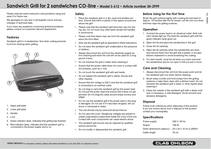 Page 1 de la notice Manuel utilisateur Coline S-612