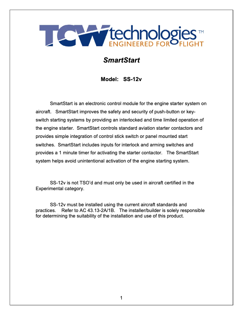 Page n°1 - Manuel utilisateur TCW Technologies SS-12v