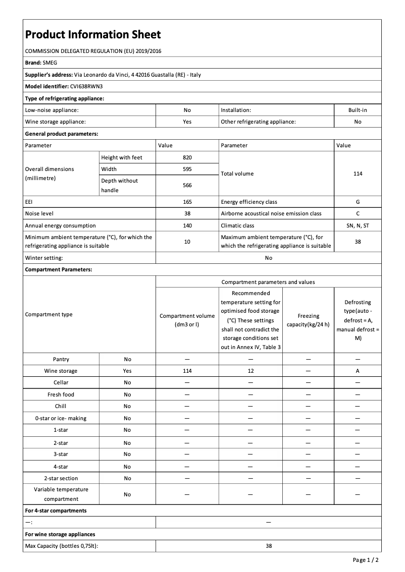 Page 1 de la notice Brochure Smeg CVI638RWN3