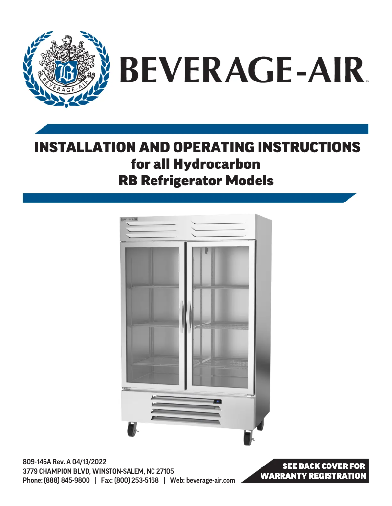 Page 1 de la notice Manuel utilisateur Beverage-Air RB12HC-1S