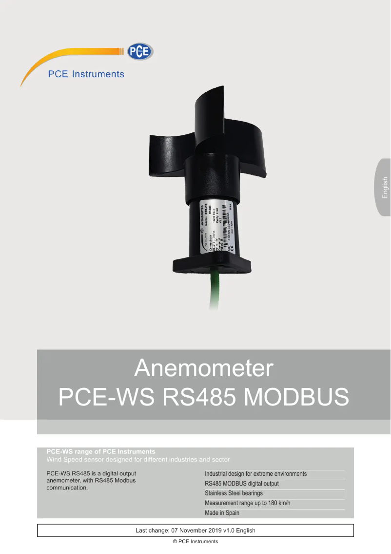 Page n°1 - Manuel utilisateur PCE Instruments PCE-WS RS485