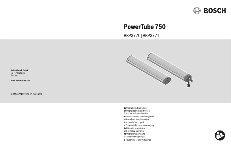 Page n°1 - Manuel utilisateur Bosch PowerTube 750