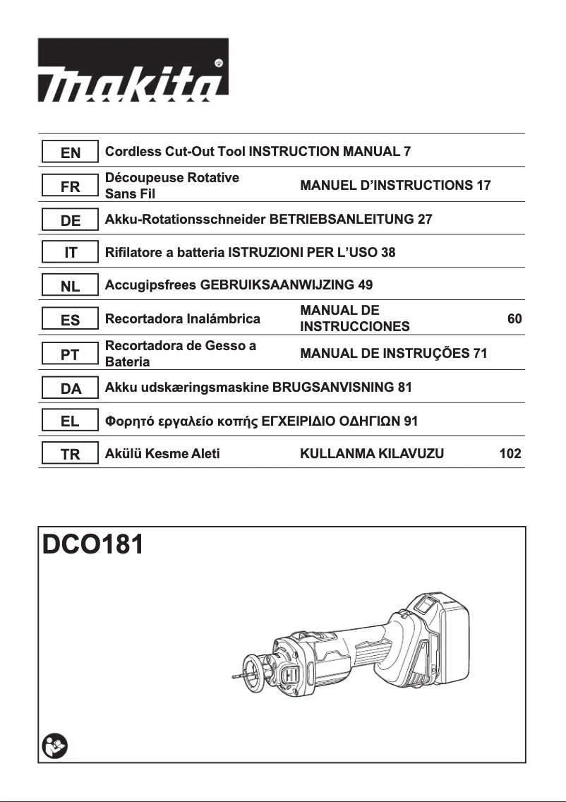 Page 1 de la notice Manuel utilisateur Makita DCO181Z