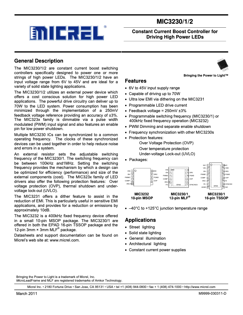 Page 1 de la notice Manuel utilisateur Microchip MIC3230