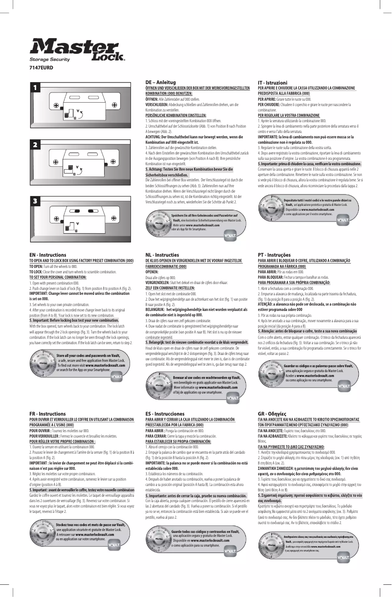 Page 1 de la notice Manuel utilisateur Master Lock 7147EURD