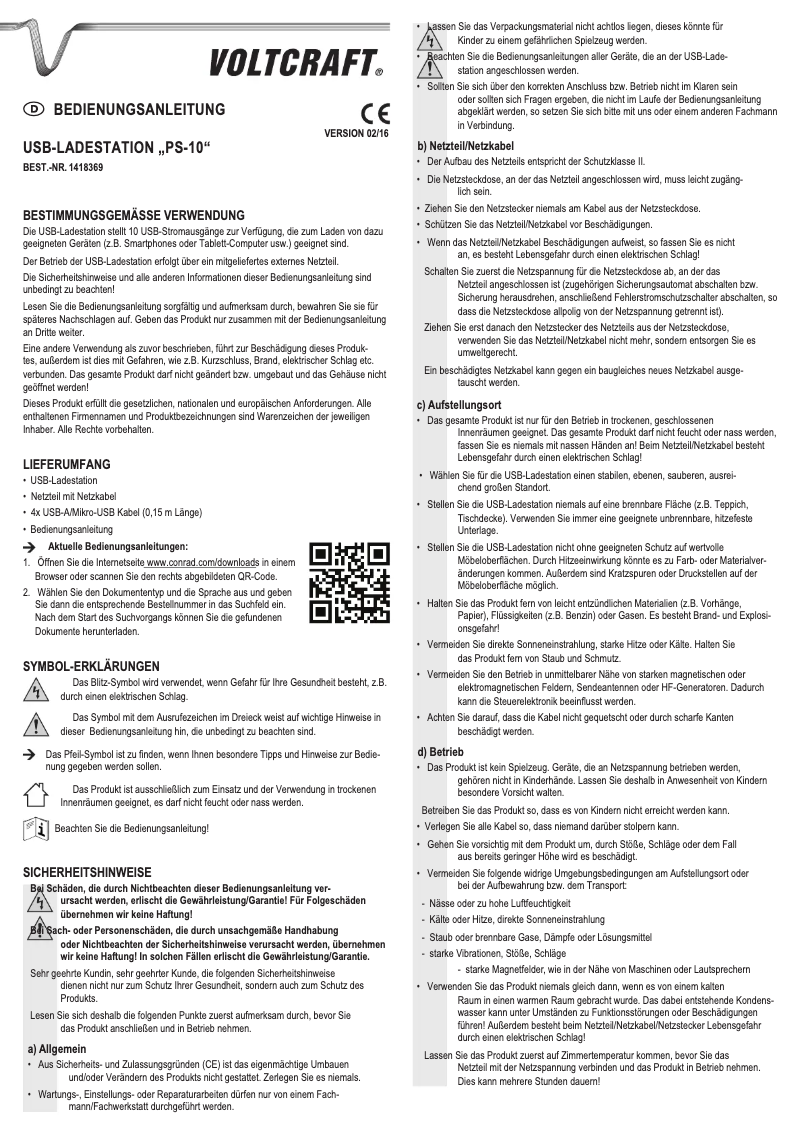 Page 1 de la notice Manuel utilisateur Voltcraft PS-10