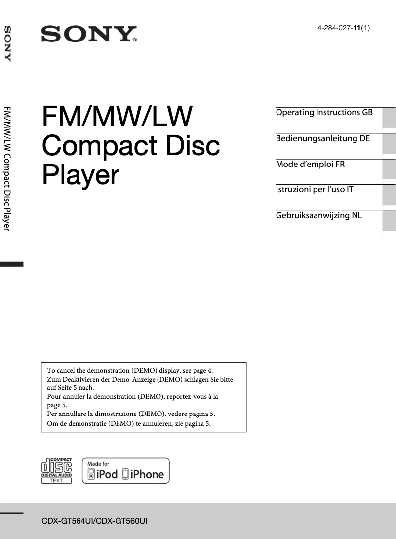 Page 1 de la notice Mode d'emploi Sony CDX-GT560UI
