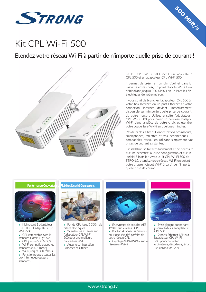 Page 1 de la notice Manuel utilisateur Strong Powerline Wi-Fi 500 Kit