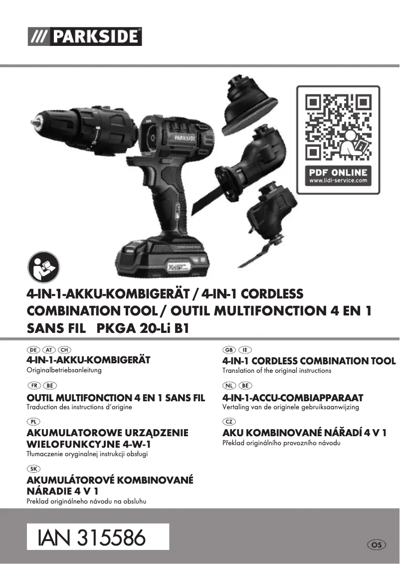 Page 1 de la notice Manuel utilisateur Parkside PKGA 20-Li B1