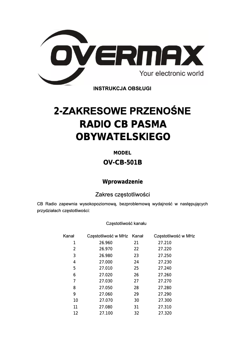 Page 1 de la notice Manuel utilisateur Overmax CB-501B