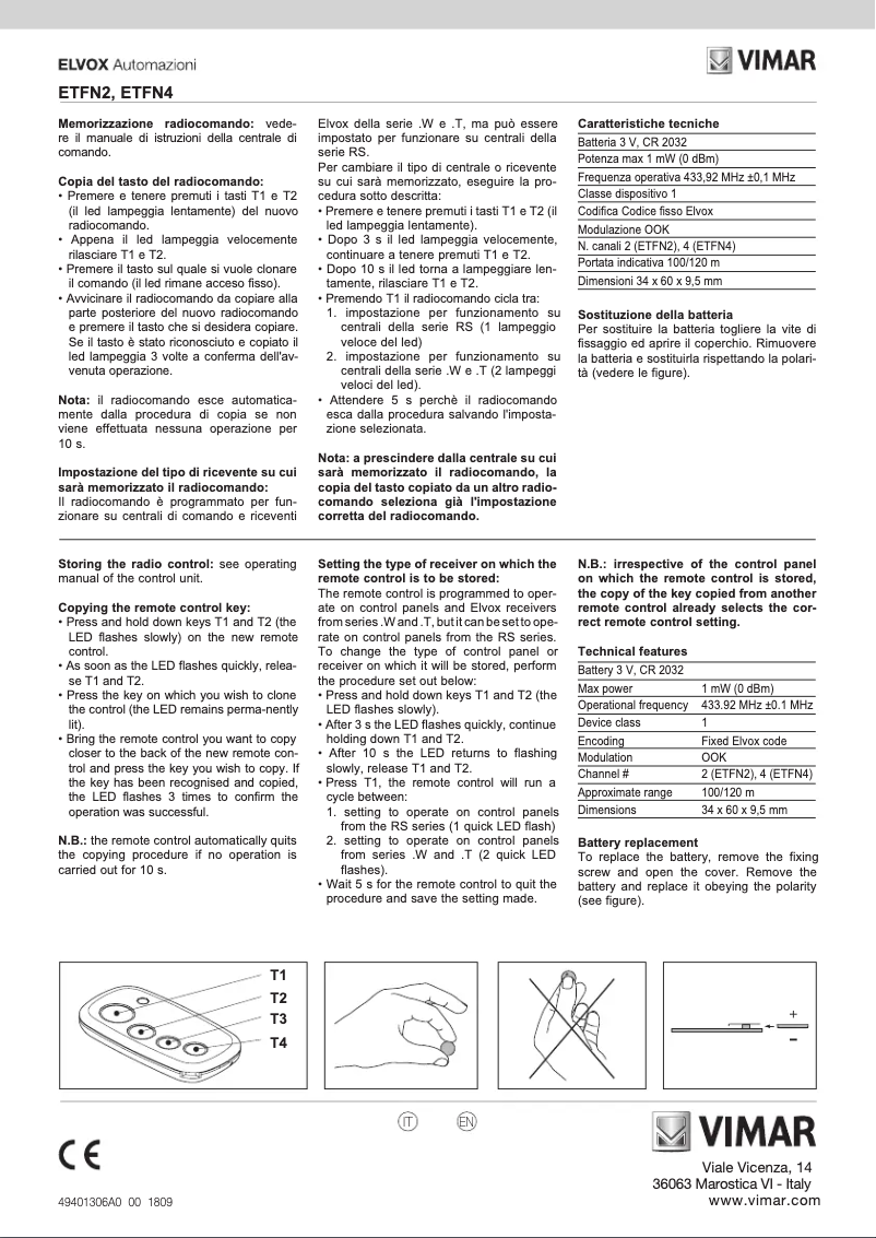 Page 1 de la notice Manuel utilisateur Vimar ELVOX ETFN4