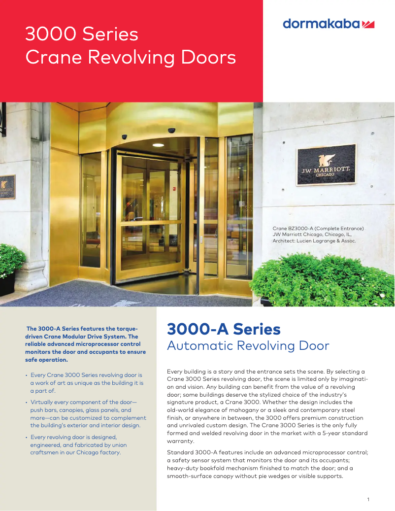 Page 1 de la notice Manuel utilisateur Dormakaba Crane 3000-A