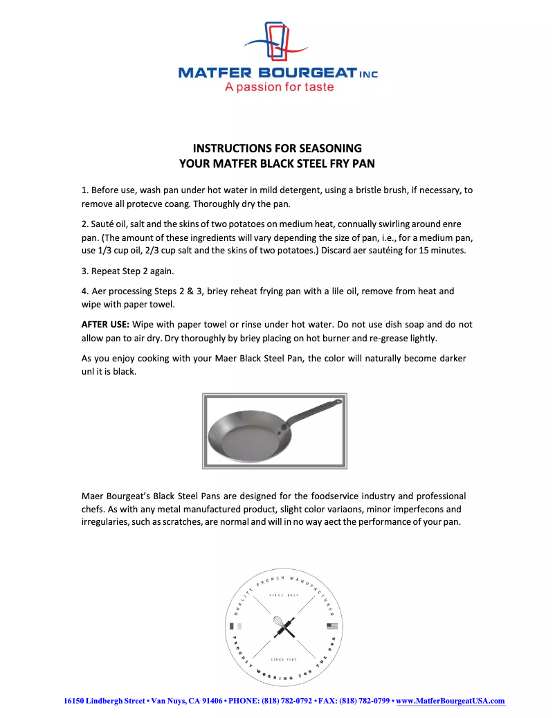 Page n°1 - Manuel utilisateur Matfer Bourgeat 062003