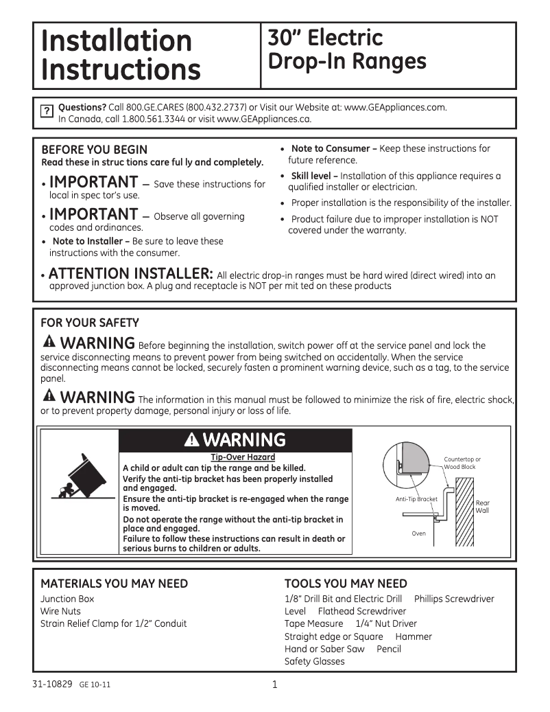 Page n°1 - Guide d'installation GE Profile PD900DPCC