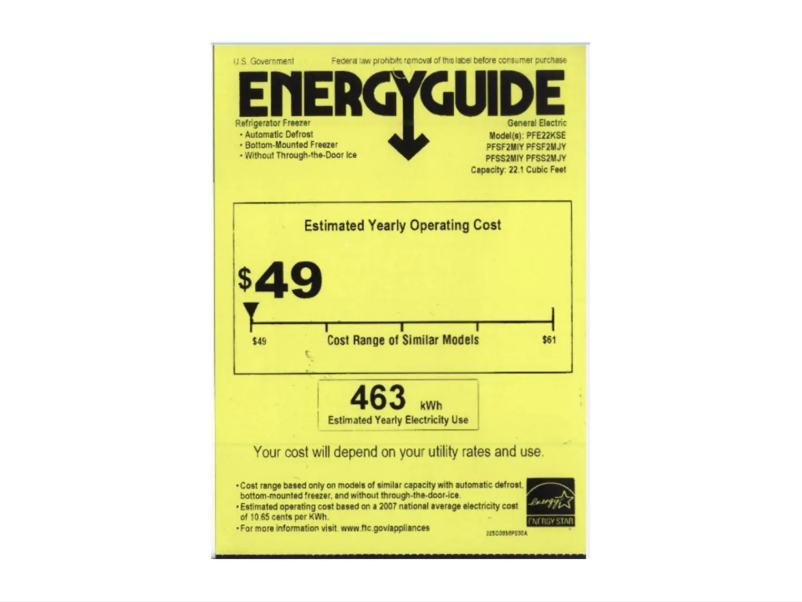 Page 1 de la notice Label énergétique GE PFSF2MJYWW