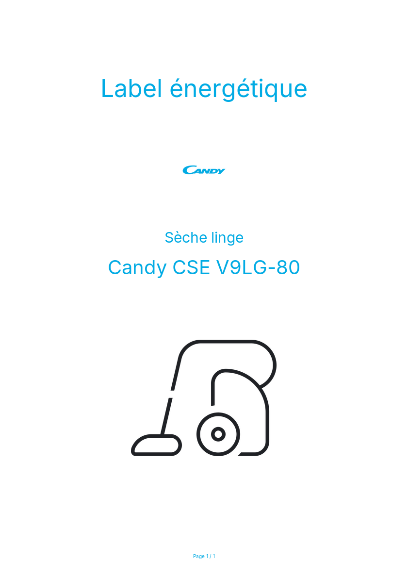 Page n°1 - Label énergétique Candy CSE V9LG-80
