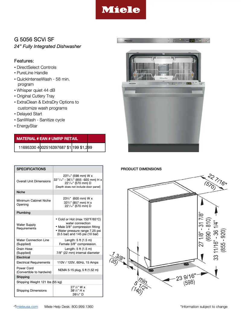 Page 1 de la notice Manuel utilisateur Miele G 5056 SCVi