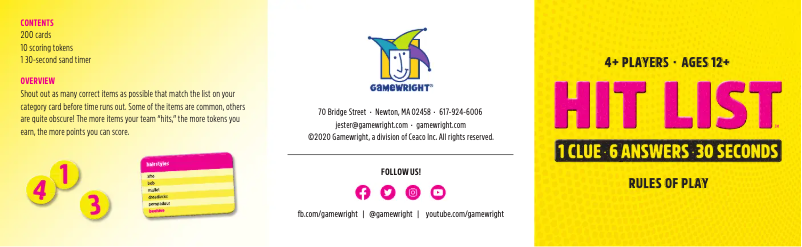 Page n°1 - Manuel utilisateur Gamewright Hit List