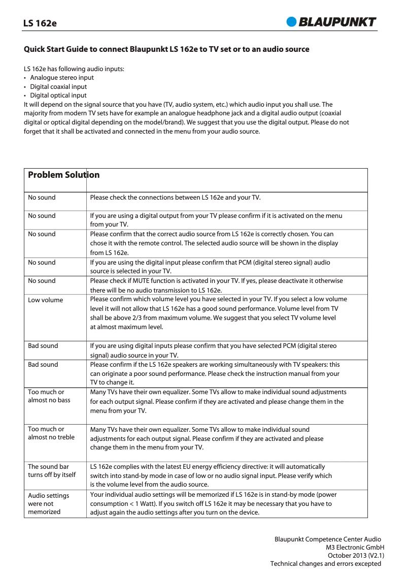 Page 1 de la notice Guide d'installation Blaupunkt LS 162e