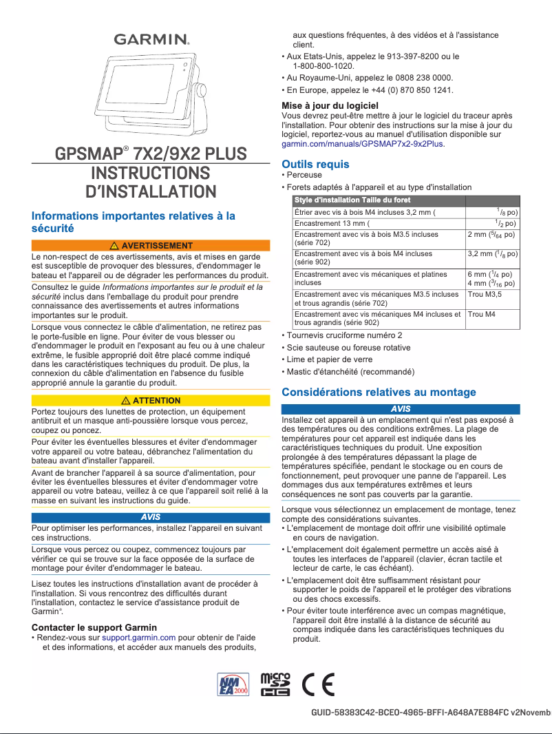 Page 1 de la notice Guide d'installation Garmin GPSMAP 722xs Plus
