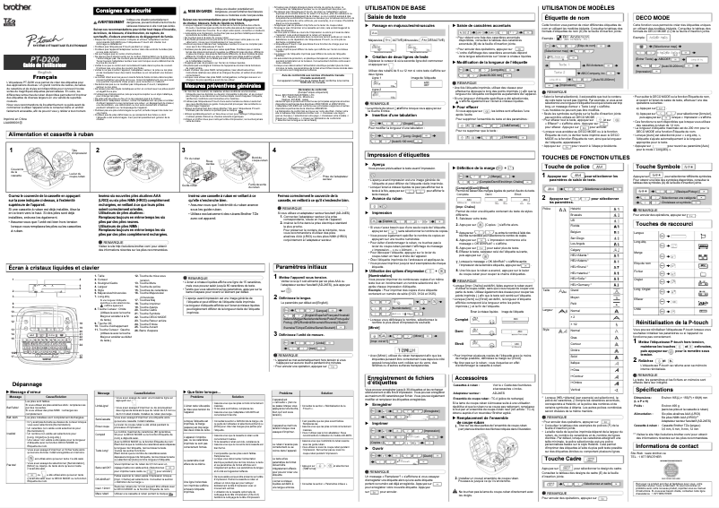 Image de la première page du manuel de l'appareil PT-D200
