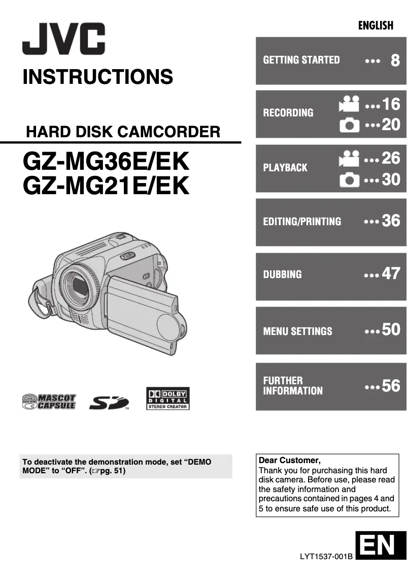 Page n°1 - Manuel utilisateur JVC Everio GZ-MG36