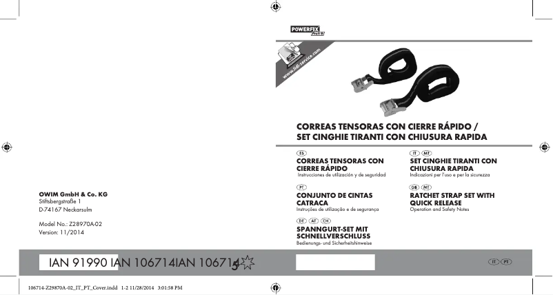 Page 1 de la notice Manuel utilisateur Powerfix Z28970A-02