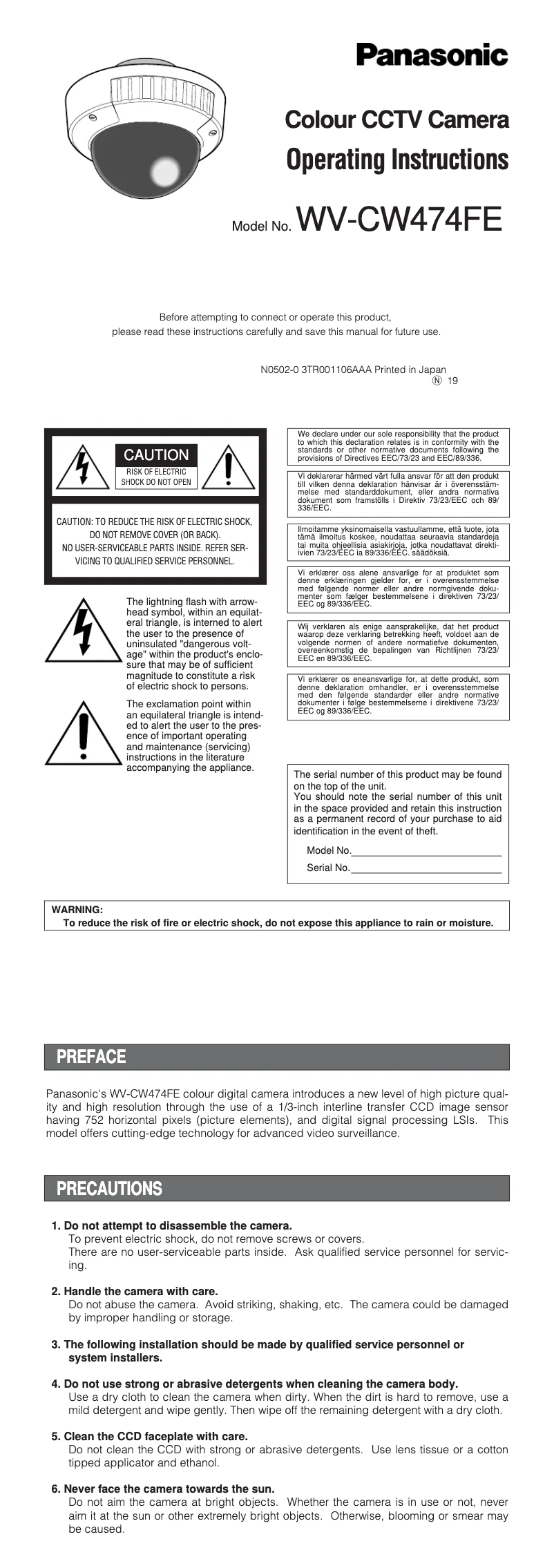 Page 1 de la notice Manuel utilisateur Panasonic WV-CW474