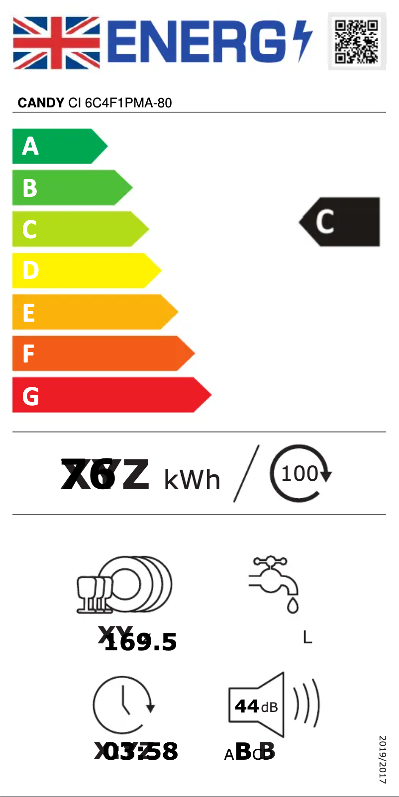 Page 1 de la notice Label énergétique Candy CI6C4F1PMW-80